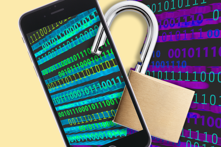 A smartphone with an unlocked lock.